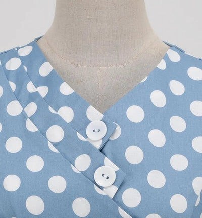 Vintage Sininen Polka Dot Avoin Mekko