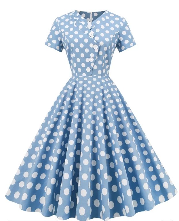 Vintage Sininen Polka Dot Avoin Mekko