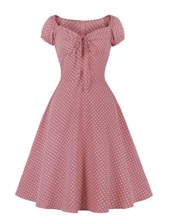 Vintage Punainen Pilkullinen Avoin Mekko