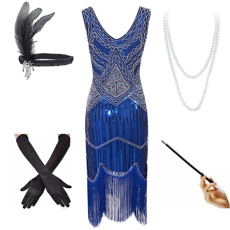 20-Luvun Vintage Sininen Mekko