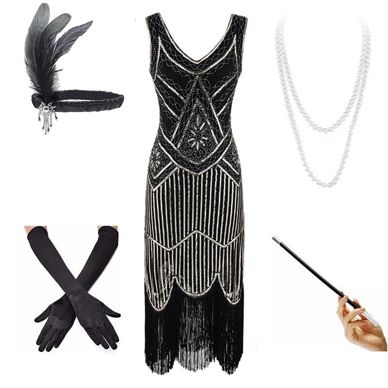 20-Luvun Vintage Musta Ja Kultainen Mekko