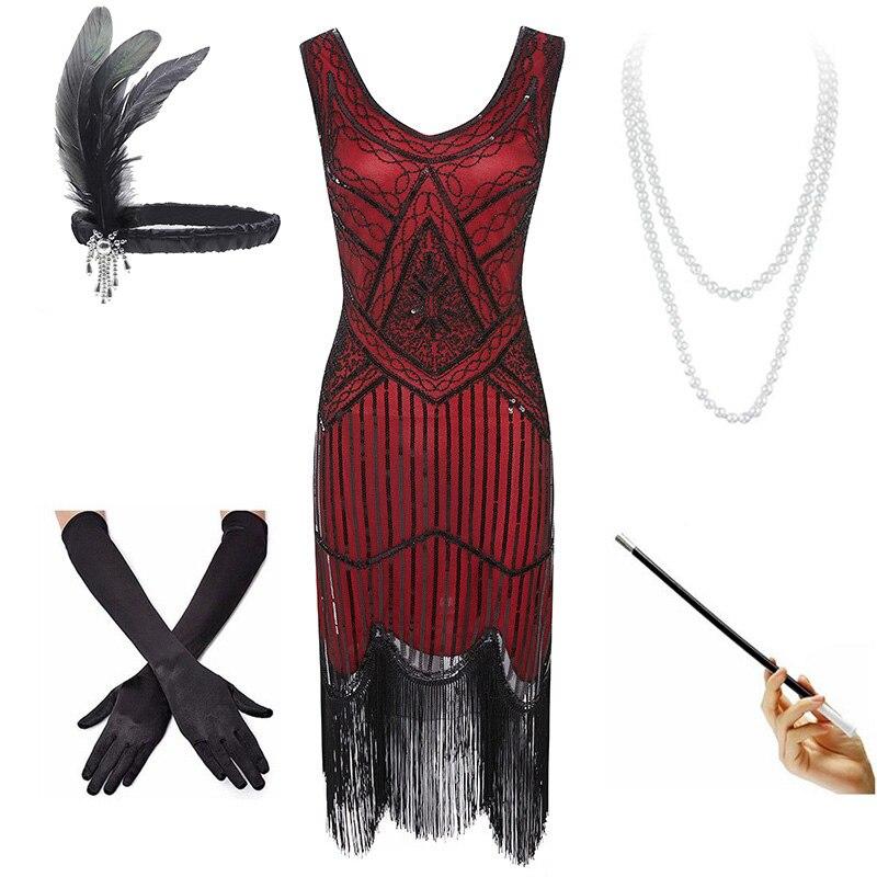 20-Luvun Vintage Punainen Ja Musta Mekko