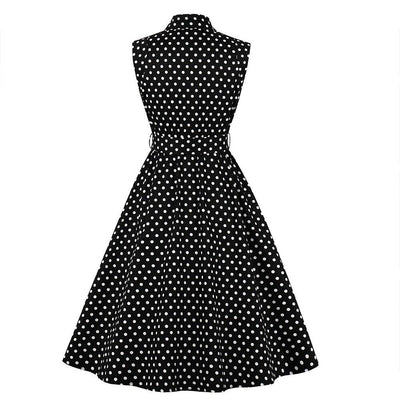 50-Luvun Amerikkalainen Vintage-Musta Mekko, Jossa On Valkoisia Pilkkuja