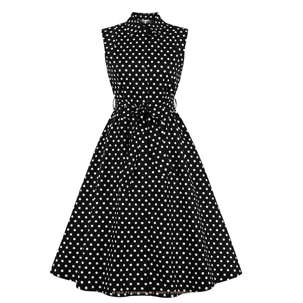 50-Luvun Amerikkalainen Vintage-Musta Mekko, Jossa On Valkoisia Pilkkuja