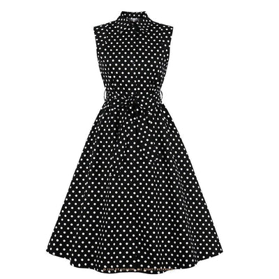 50-Luvun Amerikkalainen Vintage-Musta Mekko, Jossa On Valkoisia Pilkkuja
