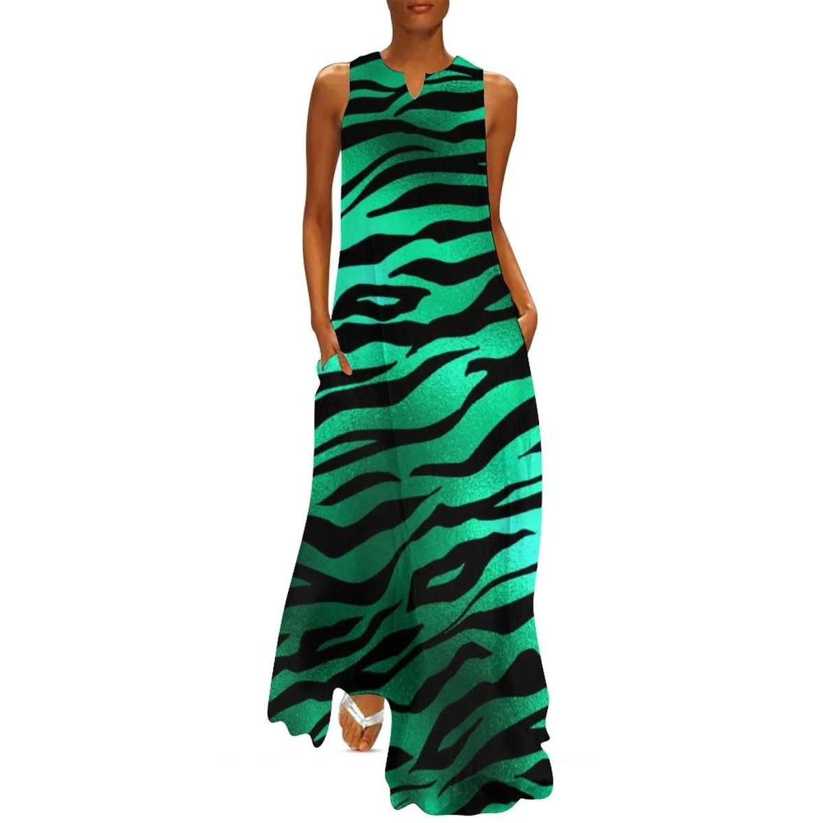 70-Luvun Vintage Musta Ja Vihreä Mekko