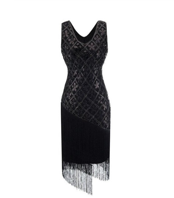 20-Luvun Vintage Plus-Kokoinen Musta Mekko