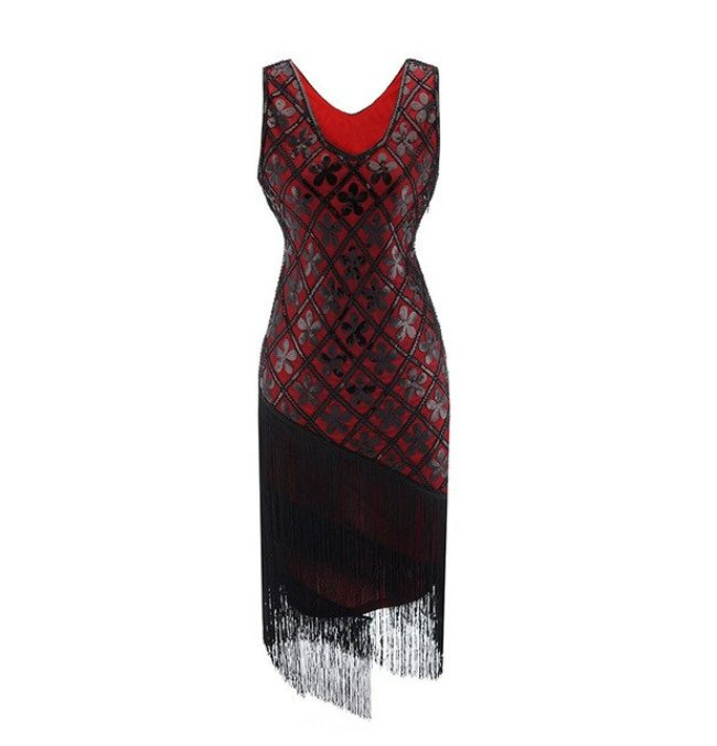 20-Luvun Vintage Plus-Kokoinen Punainen Musta Mekko