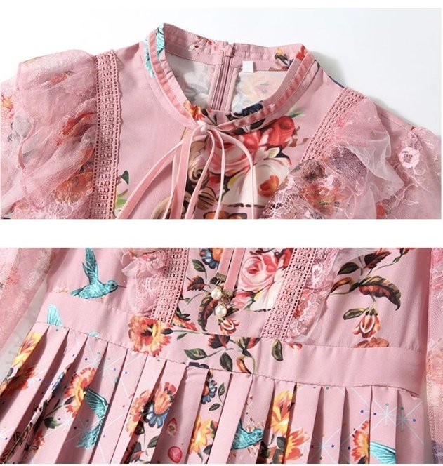 40-Luvun Korkeavyötäröinen Vaaleanpunainen Kukkamekko