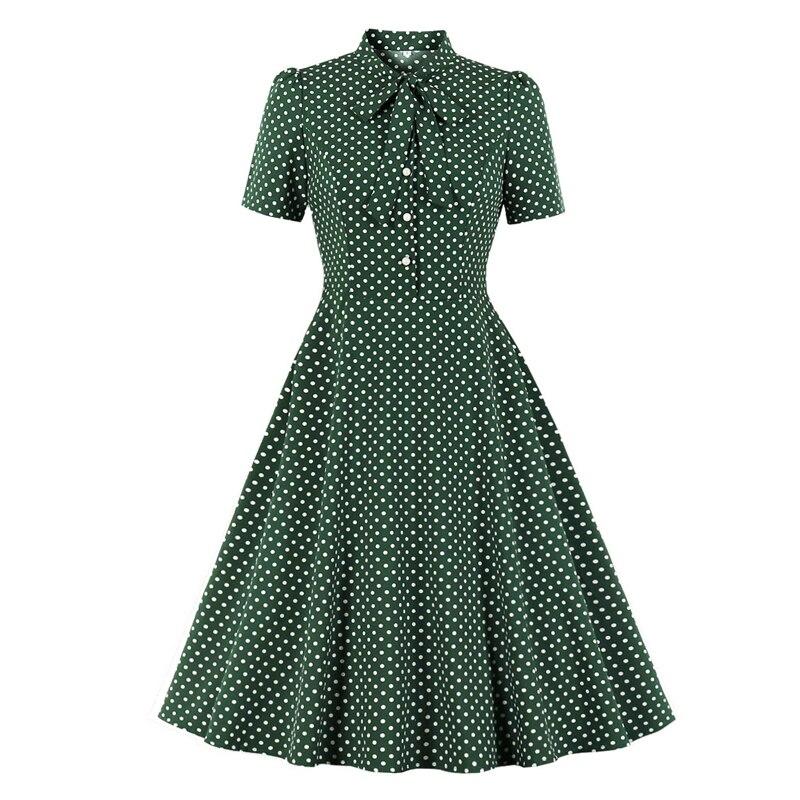 50-Luvun Vintage Vihreä Pilkkumekko