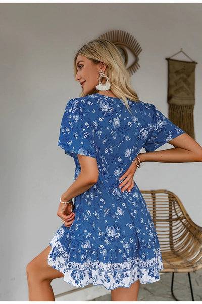 Sininen Vintage Kukkainen Mekko