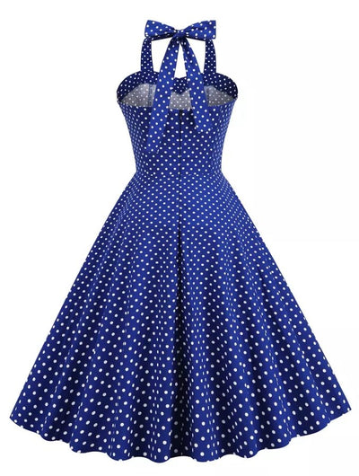 Vintage Sininen Mekko Valkoisilla Pilkuilla