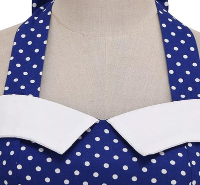Vintage Sininen Mekko Valkoisilla Pilkuilla