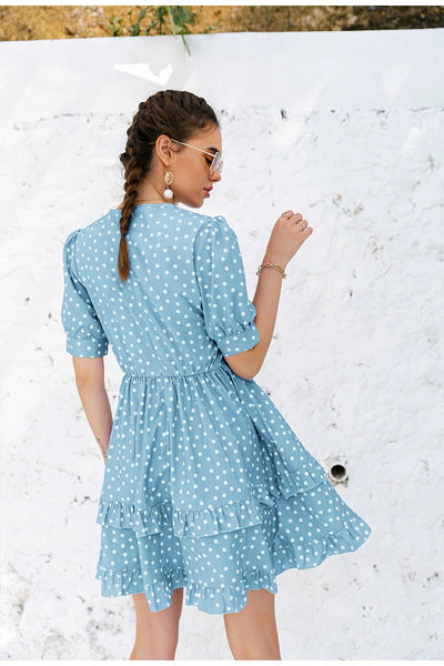 Vintage Sininen Pilkkumekko