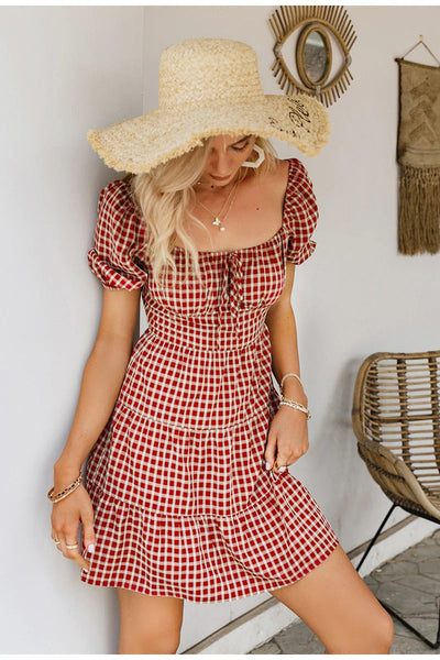 Vintage Punainen Ruutumekko