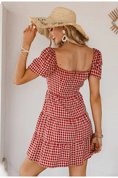 Vintage Punainen Ruutumekko