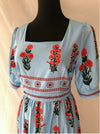 Lyhyt Vintage Kukkainen Mekko Sininen