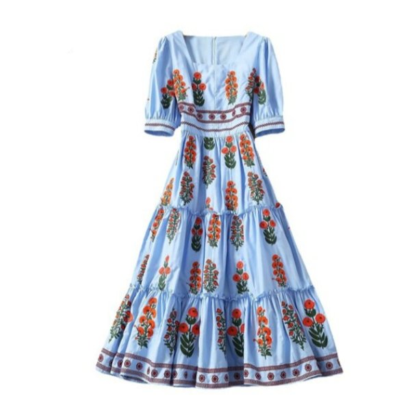 Lyhyt Vintage Kukkainen Mekko Sininen