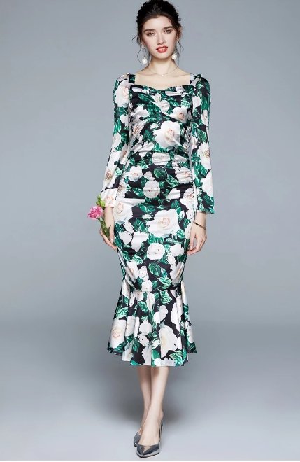 Vintage Vihreä Kukkaseremoniamekko