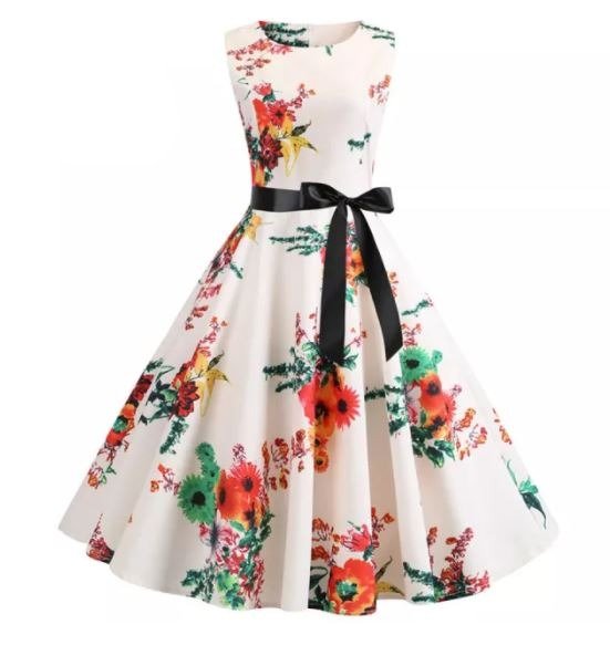 Beige Ja Pinkki Vintage Levenevä Mekko