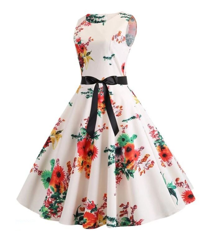 Beige Ja Pinkki Vintage Levenevä Mekko