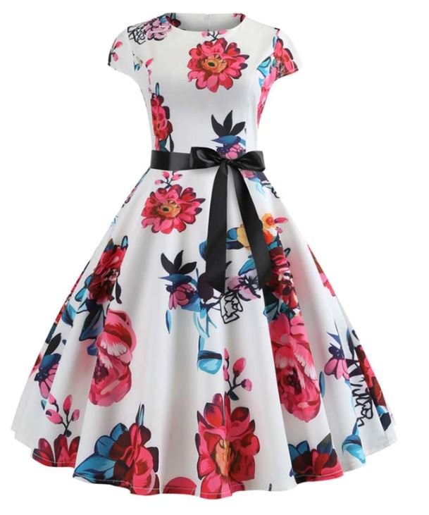 Valkoinen Ja Vaaleanpunainen Vintage Levenevä Mekko