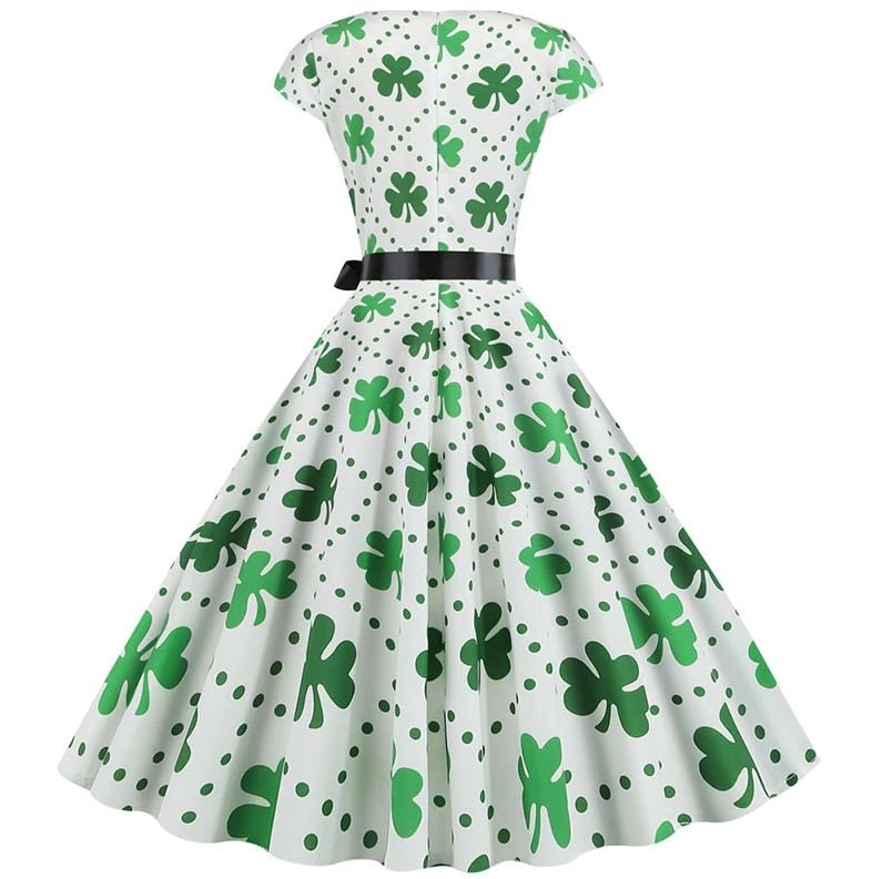 Vintage Valkoinen Polka Dot Flower Leimahtava Mekko