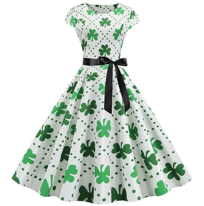 Vintage Valkoinen Polka Dot Flower Leimahtava Mekko