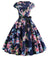 Vintage Sininen Little Leaves Flared Mekko