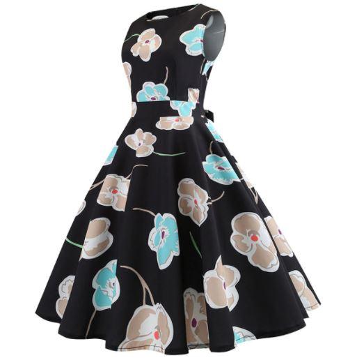 Vintage Black Flowers Flared Mekko