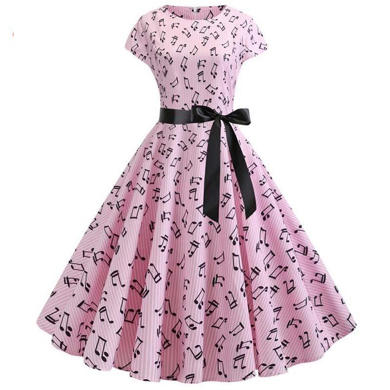 Vintage Flared Dress Pink Music
