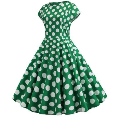 Vintage Vihreä Levenevä Mekko, Jossa On Valkoisia Pilkkuja