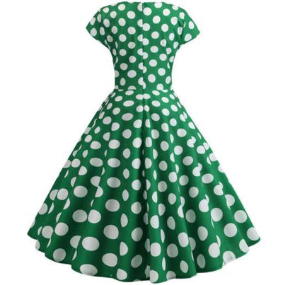Vintage Vihreä Levenevä Mekko, Jossa On Valkoisia Pilkkuja
