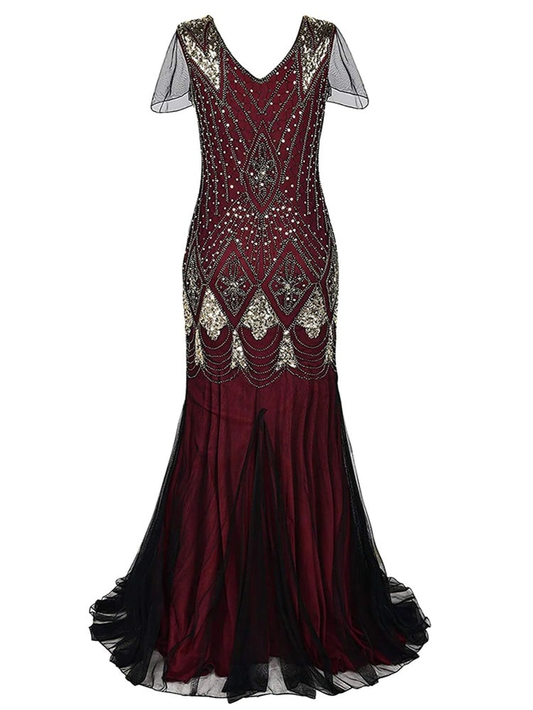 Burgundin Haute Couture -Pitkä Gatsby-Mekko