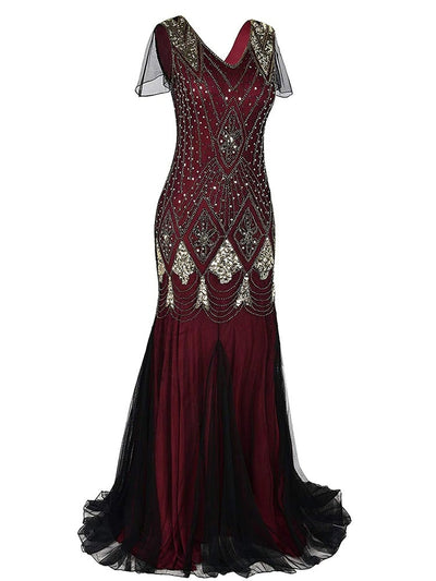 Burgundin Haute Couture -Pitkä Gatsby-Mekko