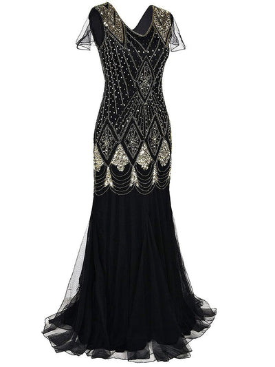 Musta Ja Kultainen Pitkä Haute Couture Gatsby -Mekko