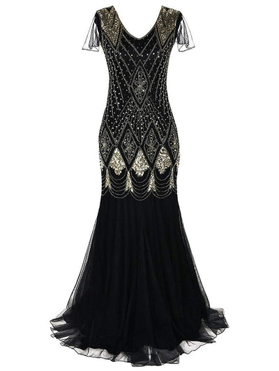 Musta Ja Kultainen Pitkä Haute Couture Gatsby -Mekko