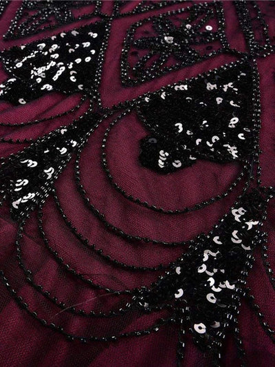 Burgundin Ja Musta Haute Couture -Pitkä Gatsby-Mekko