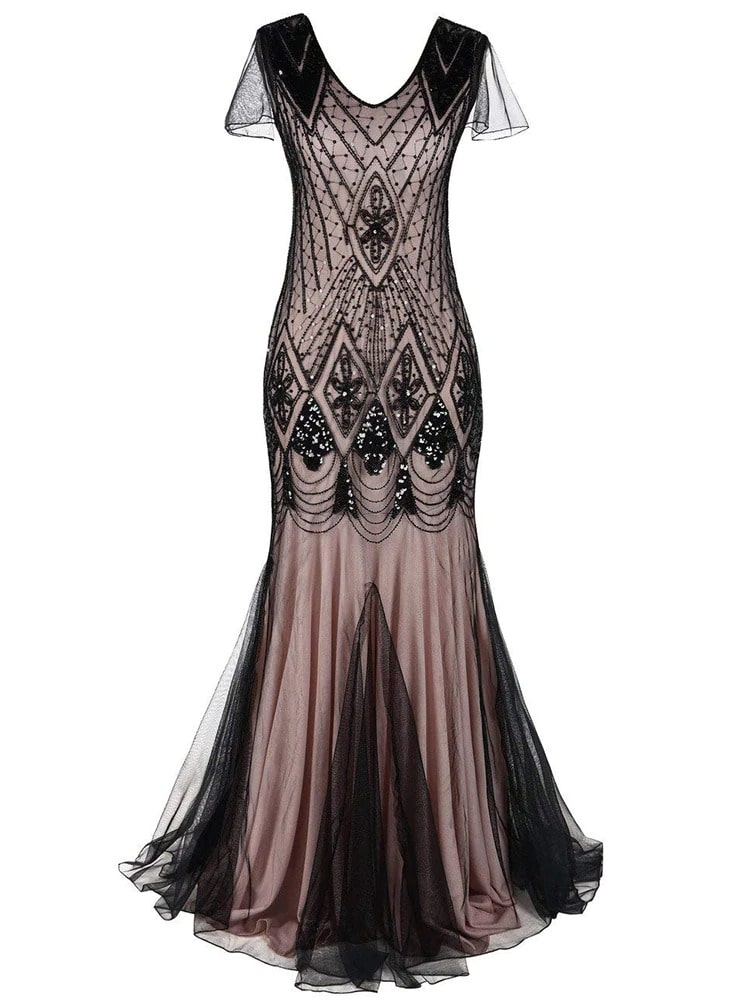Vaaleanpunainen Haute Couture -Pitkä Gatsby-Mekko