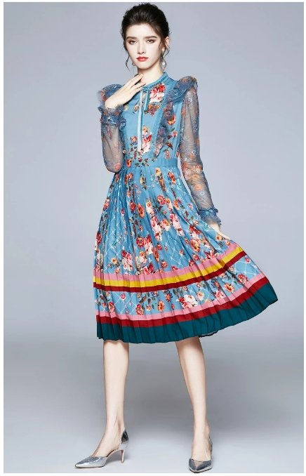 Mint Vintage Kukkainen Pitkä Mekko