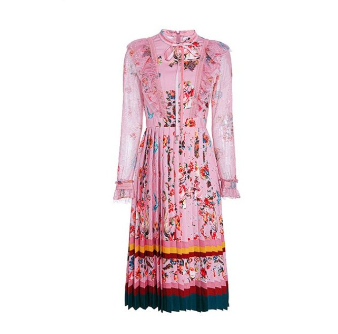 Pitkä Vintage Kukkainen Mekko Vaaleanpunainen
