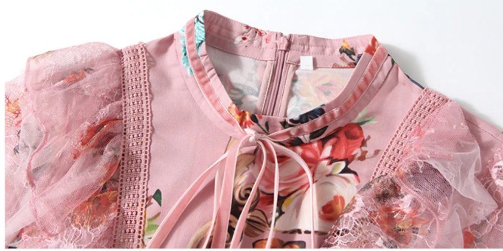 Pitkä Vintage Kukkainen Mekko Vaaleanpunainen