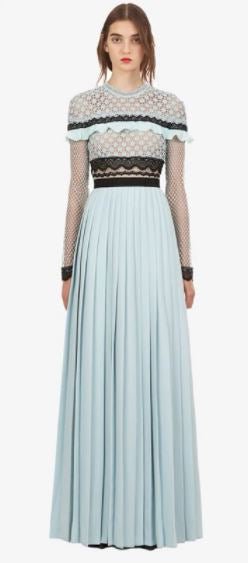 Pitkä Vintage Sininen Röyhelömekko