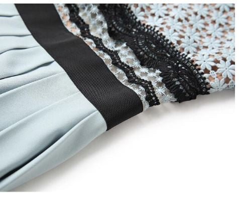 Pitkä Vintage Sininen Röyhelömekko