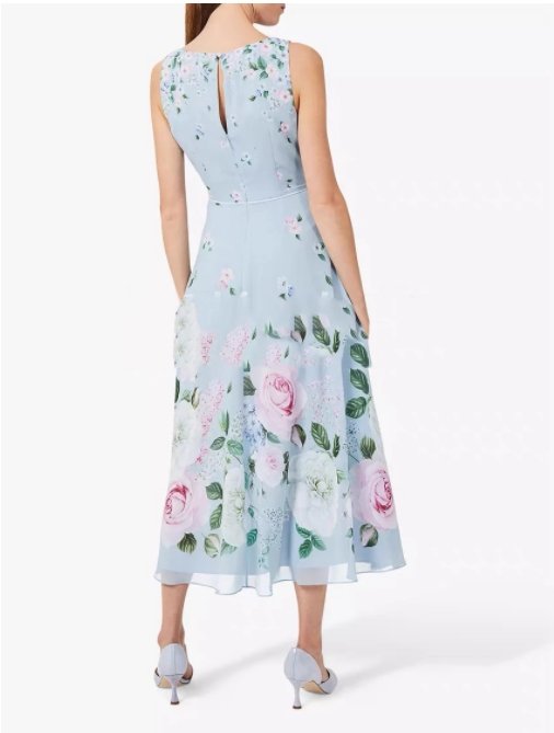 Vintage Sininen Kukkainen Pitkä Mekko