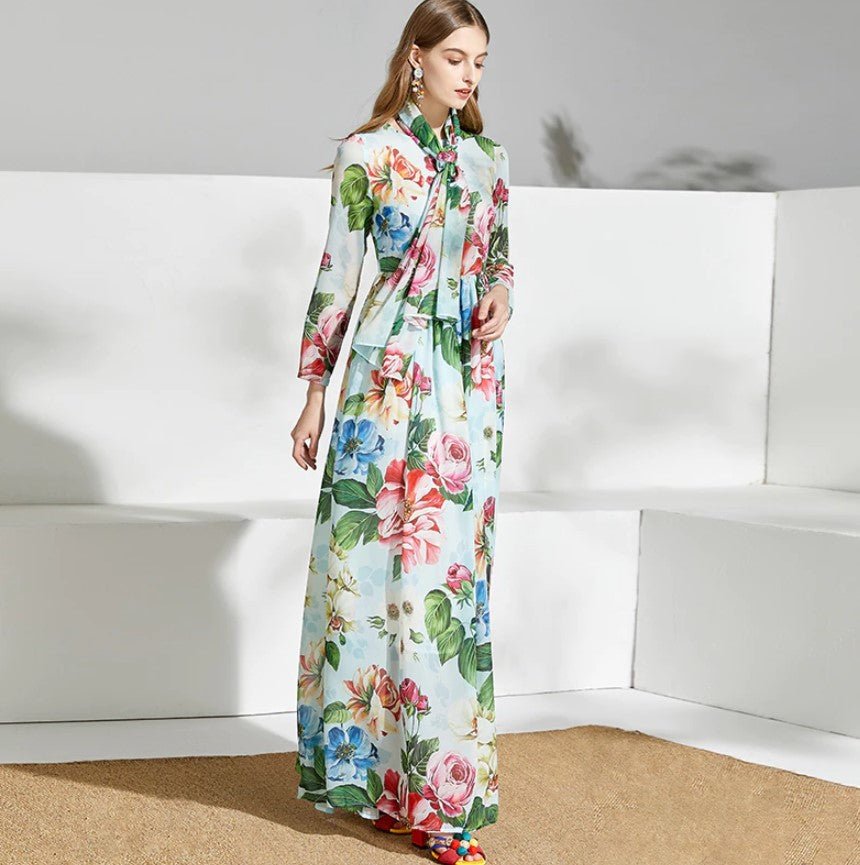 Vihreä Vintage Kukkainen Pitkä Mekko