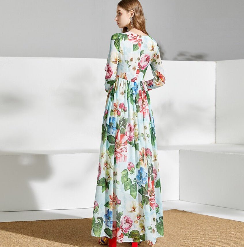 Vihreä Vintage Kukkainen Pitkä Mekko