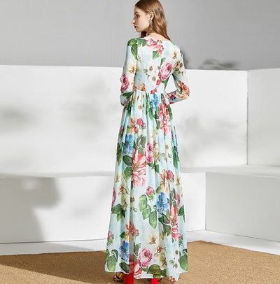 Vihreä Vintage Kukkainen Pitkä Mekko