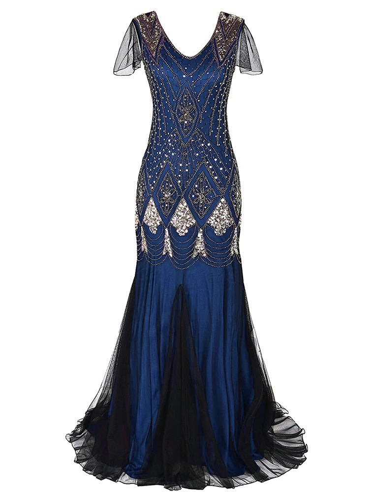 Pitkä Sininen Haute Couture Gatsby -Mekko
