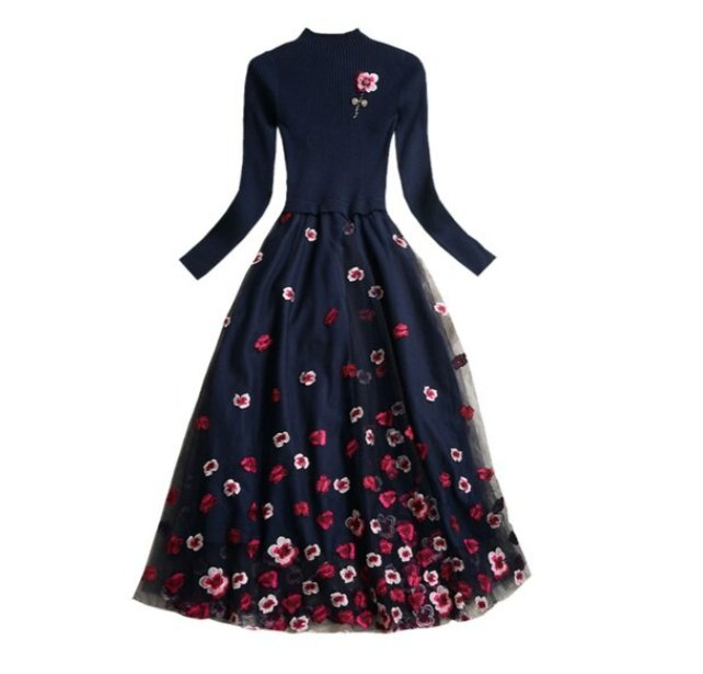 Vintage Laivastonsininen Pitsinen Häämekko